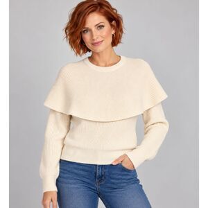 dh New York Merino Wool blend Capelet Sweater Ivory Cream M quiet luxury